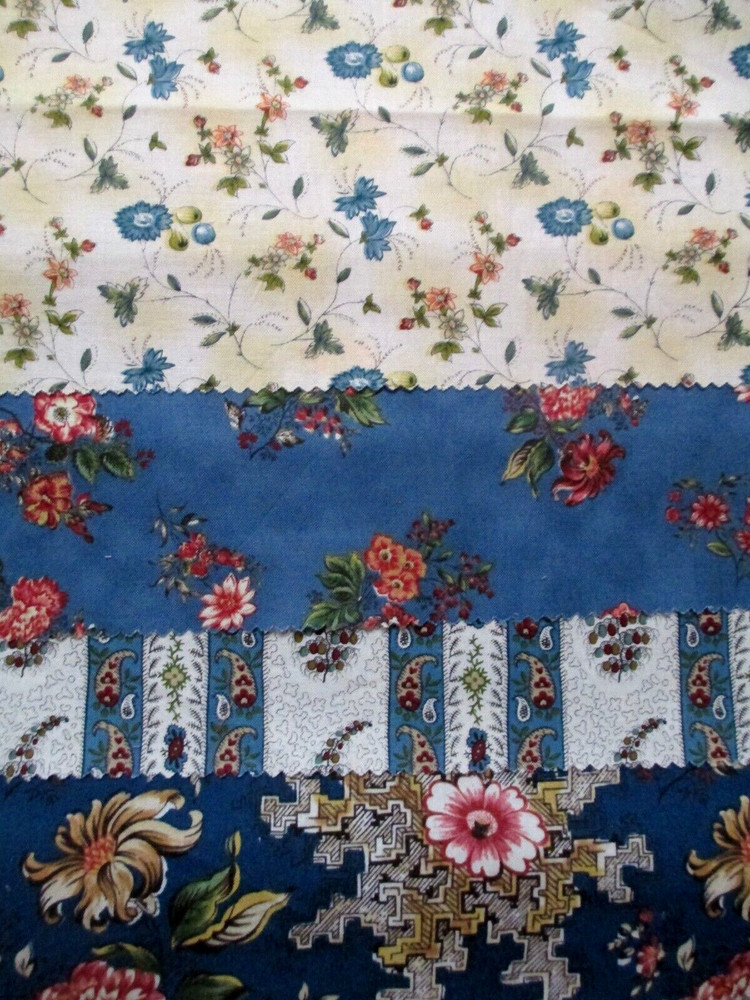 Fabric Red Rooster “Floral Blues” Flowers of Red Coral Blue on Blue $3.75