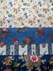 Fabric Red Rooster “Floral Blues” Flowers of Red Coral Blue on Blue $3.75