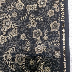 Jo-ann Black Beige Filigree Floral Fabric Cotton Quilting Cottagecore 2.8 yd