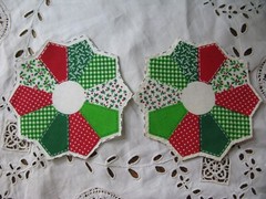 Crafts Cotton Christmas Fabric Appliques, Ornaments Doubles x8 Singles x2 1980’s