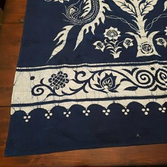 Peacock Floral Batik Fabric Chinese Indigo Cotton Y2K from Shanghai Museum 57×35
