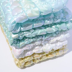 3D Bubble Plaid Puff Shiny PU Fabric Cotton Padded Quilted Embossed Waterproof