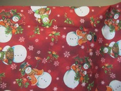 JO-ANN Snowmen & Holly W/BIRDS on Red Cotton Fabric SBTYX44″W NEW