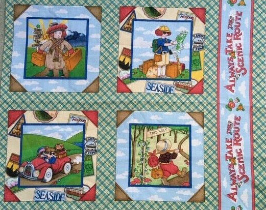 Mary Engelbreit Fabric Retro Travel Vacation Patchwork Quilt Block Coordinate LG