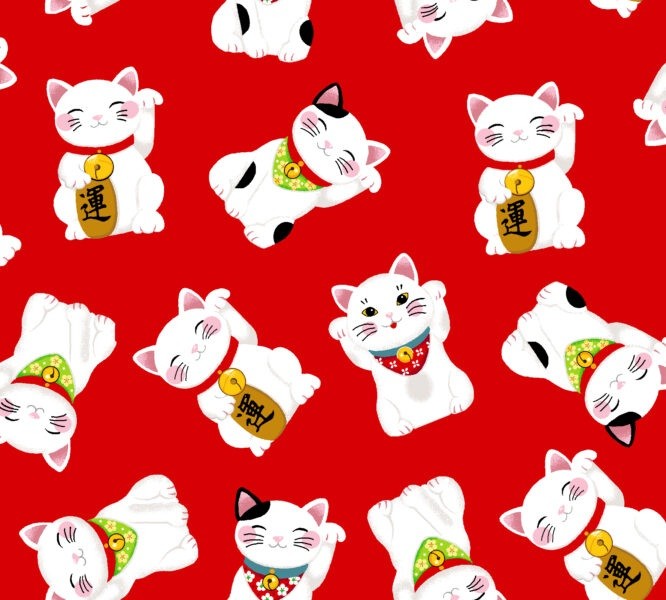 Food Fabric | Snacks Lucky Cat Toss Red | Freckle + Lollie YARD