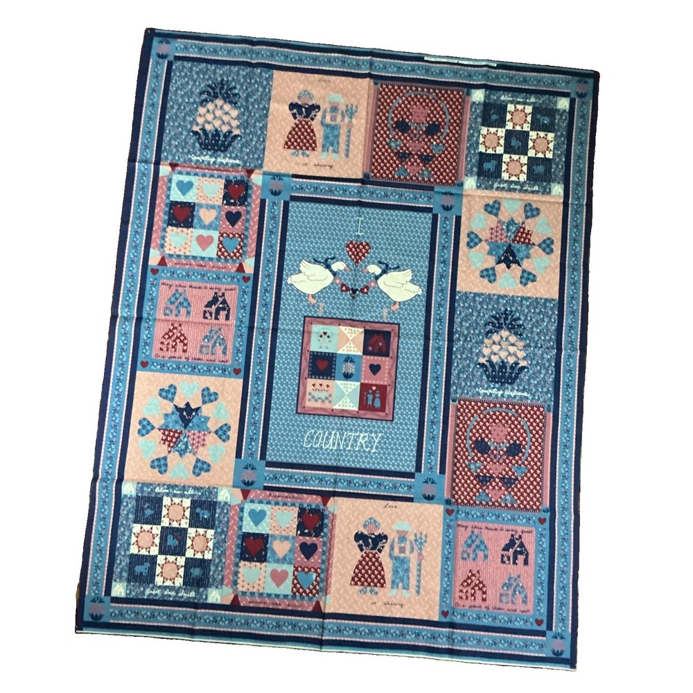 Vintage Fabric Panel ” I Love Country” For Quilt by Spring Ind 45 X 35″