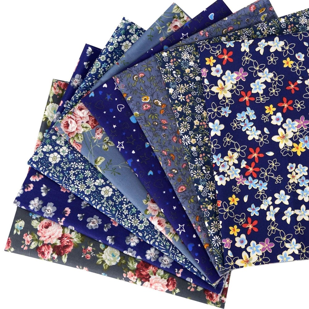Mililanyo 8pcs 18x22inch Cotton Fabric Fat Quarters Daisy Design Dark Blue