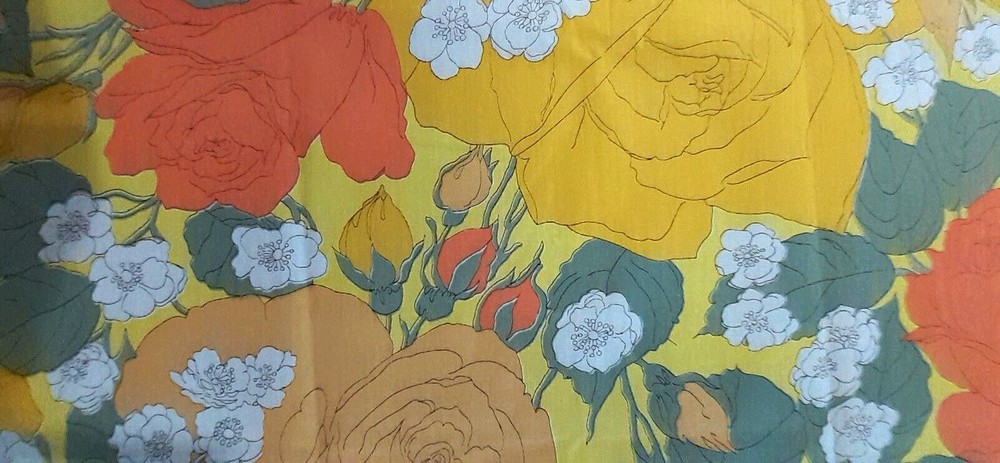 1970s Vtg. Fabric 1 3/8 Yards *Yellow/Orange Rose Allover Lg. BOHO Print *Cotton