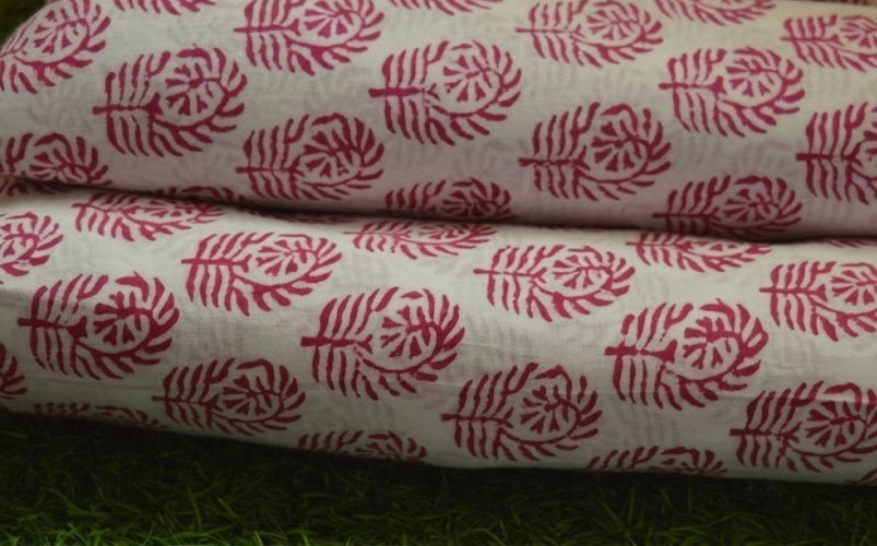 White & Pink Hand Block 2.5 Yard Fabric 100%Cotton NO TARRIF CHARGES 100%✅ KK16