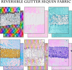 12Pcs A4 Size Pink One-Side Reversible Glitter Sequin Fabric | Colourful Sensory