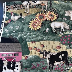VTG 90s Joan Kessler Concord Fabrics Farm Print Cotton Fabric 5+ yds x 44 in USA