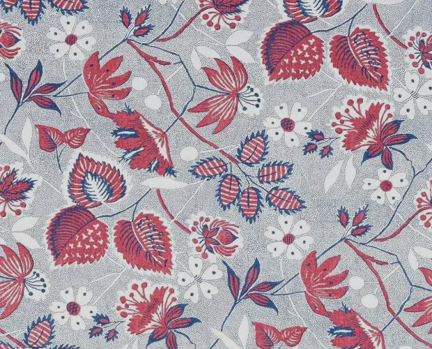 THIBAUT CURTAIN FABRIC Indienne Hazel 6.4 METRES RED/BLUE 100% LINEN ANNA FRENCH