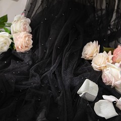 1 Yard Black Pearl Tulle Fabric,60 Inch Wide Wrinkle Free Pearl Mesh Fabric B…