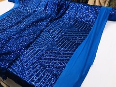 ROYAL BLUE GEOMETRIC DESIGN WITH SEQUIN ON A 4 WAY STRETCH MESH-
