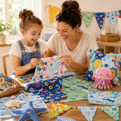 Ocean Fabric Squares 5 X 5 Inch, 42 Pcs 100% Cotton Charm Pack Fabric for Quilti