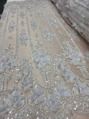 White 3d Lace Fabric Sold By The Yard 3d Floral Beaded Lace Wedding Dress Bridal