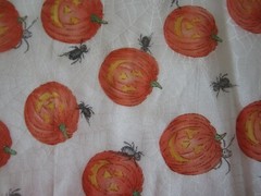 Vtg Glitter Orange Pumpkin Black Spider White Web Clear Netting Fabric