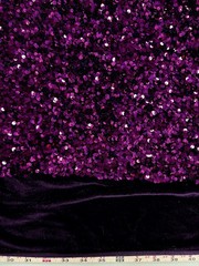 Stephanie EGGPLANT Overlap Sequins on PLUM Stretch Velvet Fabric by the Yard fo