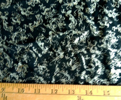 SILVER METALLIC PRINT ON BLACK SHEER POLYESTER FABRIC 4 YARDS X 44″ REMNANT