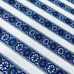 Flannel Fabric Blue and White Stripe Moroccan Tiles 100% Cotton