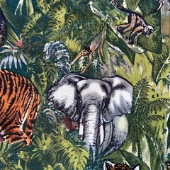 jungle safari animals themed Quality cotton Fabric 1/2 YdTiger Elephant Monkeys