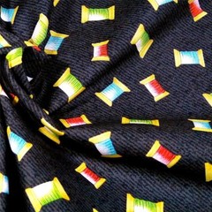 Quilters: Spools of Thread Tossed on Charcoal, Cotton Fabric by Henry Glass