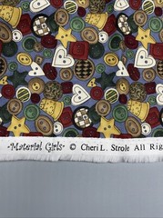 Material Girls Buttons Print Fabric Cotton Moda 1 2/3 Yd Piece Hearts Dark