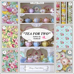 NORTHCOTT, “TEA FOR TWO”, TEAPOTS, CUPS, SAUCERS, PLATES, PATTERN, FABRICS
