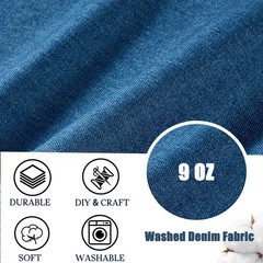 9oz Washed Denim Fabric 1 Yard 71in Wide Blue Jean Cloth for Sewing Crafts