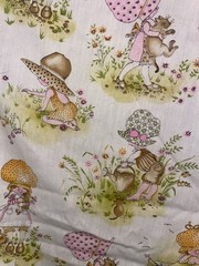 VTG J Manes HOLLY HOBBIE SUNBONNET GIRL CAT/GARDEN/COOKING RETRO Baby Blanket