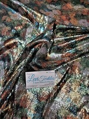 Digitally Printed Stretch Sequin on Spandex Fabric Sold BTY “Green/Orange Floral