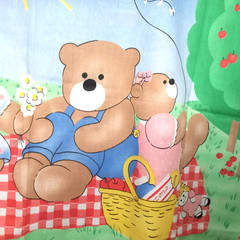Vintage Baby Quilt Panel Fabric Teddy Bear Picnic Crib Blanket Craft 43×35.5