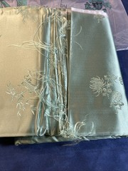 Vtg 1950s Harilela Hong Kong Silk Blend Brocade Fabric Silvery Green 5 Yards