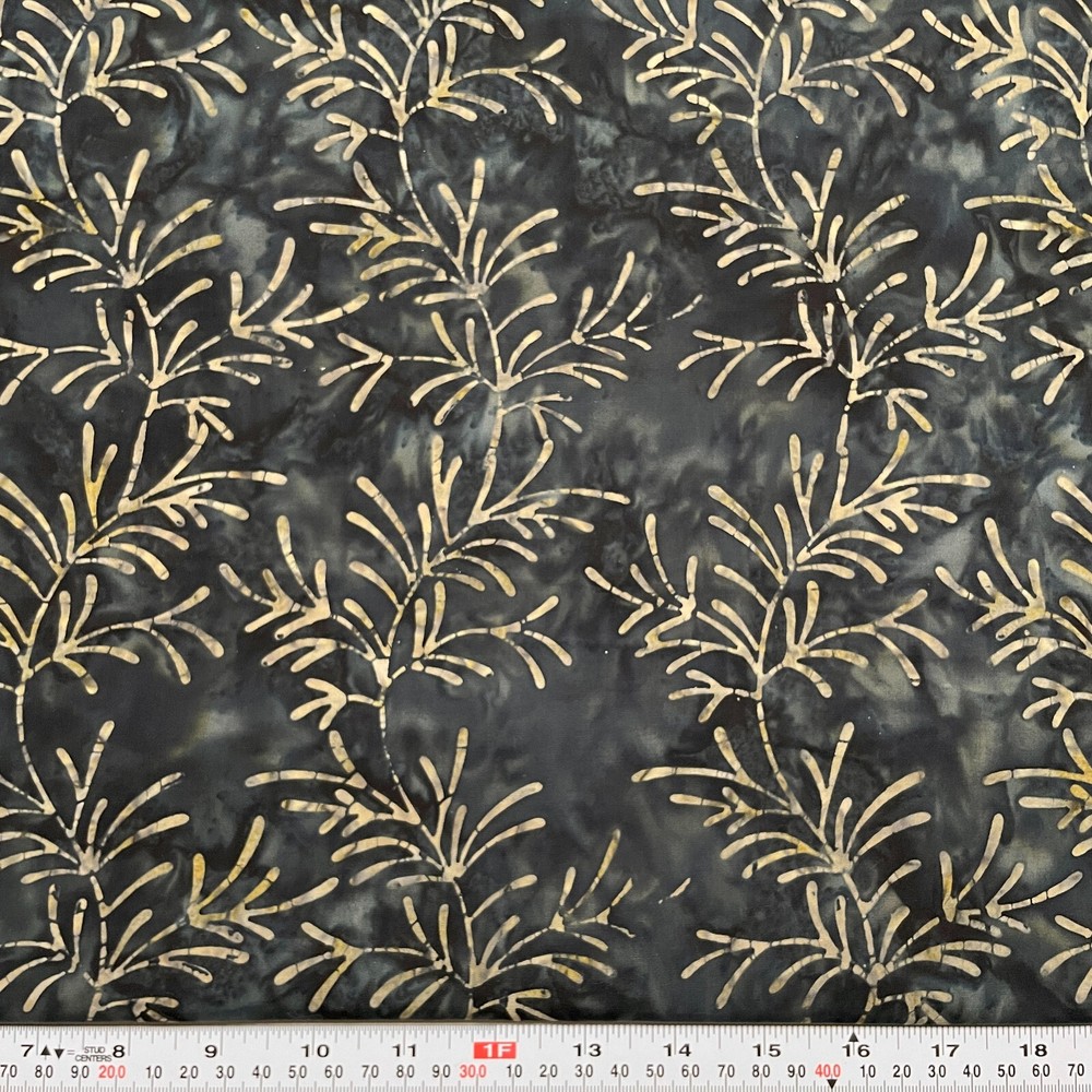 Beigy Green Twigs on a Dark Green/Blue/Black BATIK Cotton by the HALF YARD