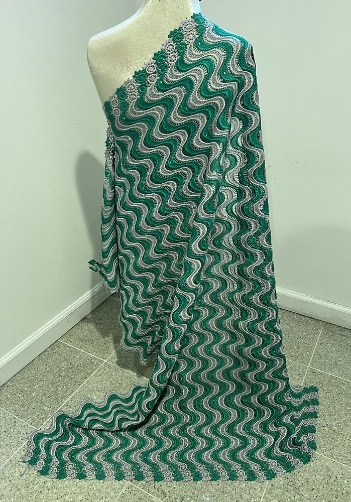 KELLY GREEN SILVER Guipure Rhinestones Bridal Lace Fabric 50” Width 1 Yard