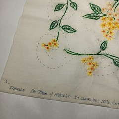 Needlework Fabric Craft Unfinished Yellow Floral Printed Pattern READ Flawed