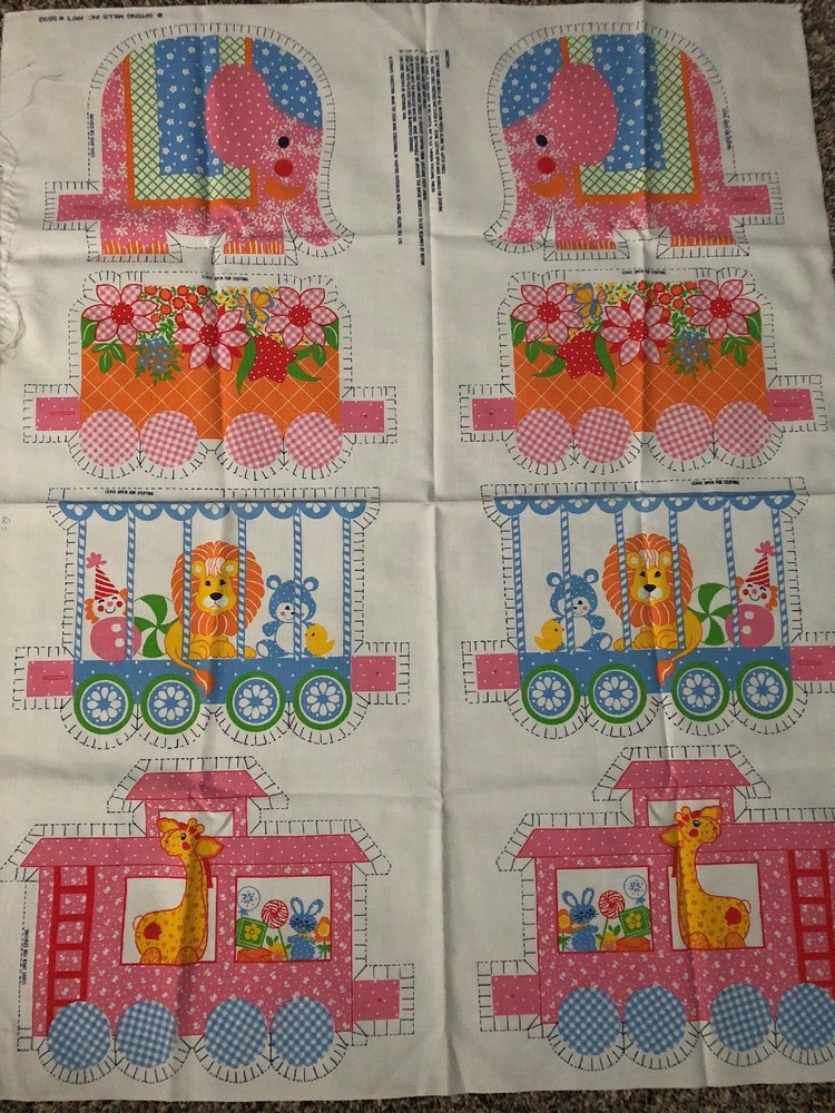 Vintage Cotton~Canvas Pillow Panel Train Zoo Animals Numbers Spring Mills 5692