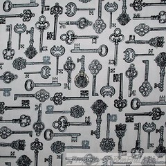 BonEful Fabric FQ Cotton Quilt White Black B&W VTG KEY Victorian Shabby Chic USA