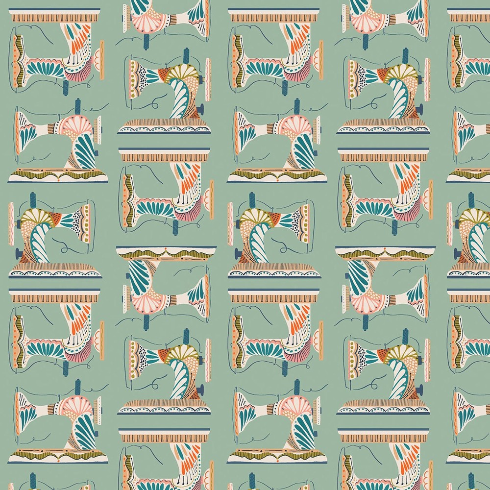 COUNTRY SEWING CLUB ~ Sewing Machines on Sage Green ~ Thread & Ink Designs