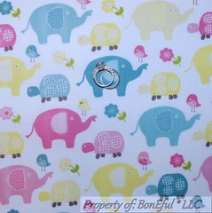 BonEful FABRIC FQ Cotton Quilt Blue Pink Elephant Turtle Flower Bird Baby Unisex