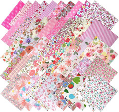 50PCS Floral Cotton Fabric Squares Random Style – Pre-Cut 5X5 Inch Pink Fabric Q