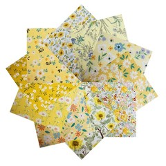 50 PCS 5×5 Inch 100% Cotton Floral Fabric Squares Bundles Yellow Quilting DIY
