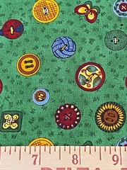 Sewing Quilting Cotton Fabric Debbie Mumm Green Buttons Butterfly Ladybug Gold
