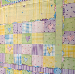 Cotton Baby Blanket Top Panel Pink Purple Yellow Blue Green HEARTS & BUTTONS