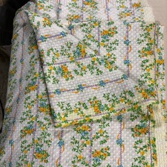 Vintage Fabric Sewing Craft Knit Small Flowers White Yellow Green 2.33 Yards