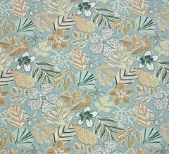 ROBERT ALLEN MIXED MOTIFS DEW BLUE SEASHELL FLORAL MULTIUSE FABRIC BY YARD 54″W