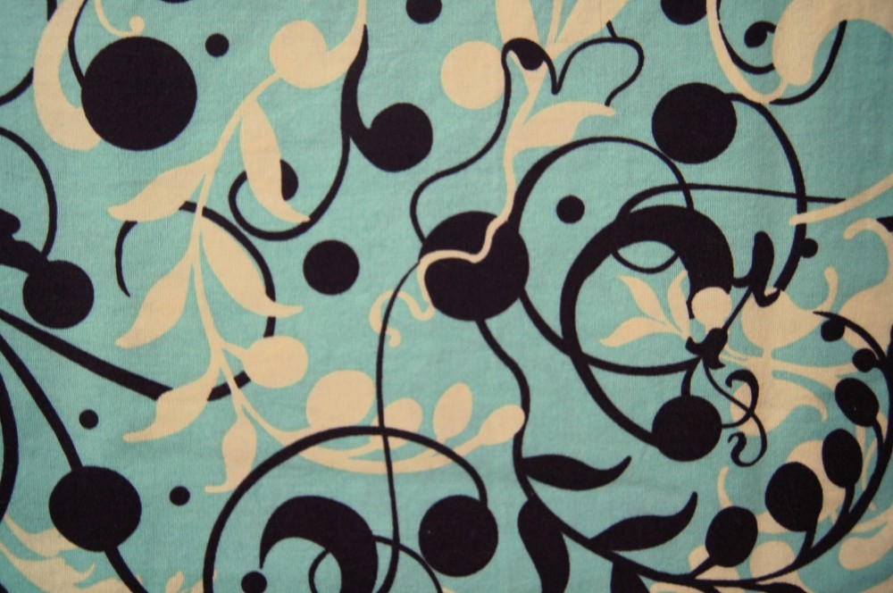 1 Yard Brown Ivory Leafy Swirls on Light Blue Cotton Quilting Fabric 35″ X 44″