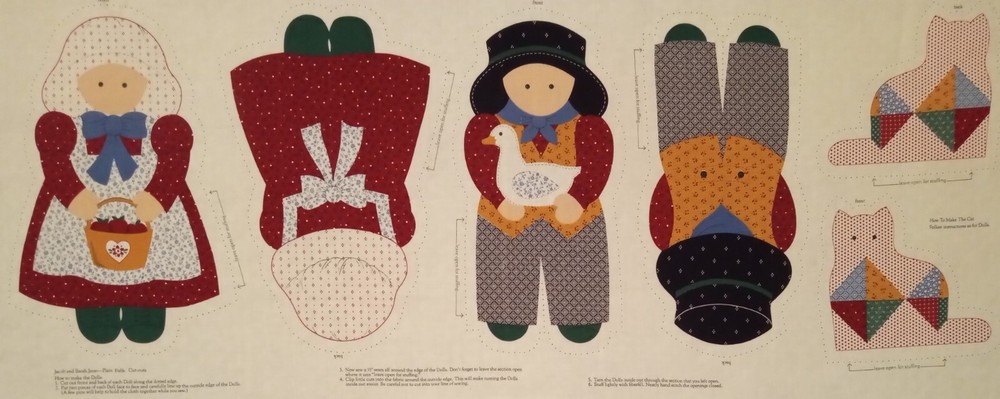 Vintage Cranston ViP Farm Dolls Fabric Panel Country Doll Sewing Panel