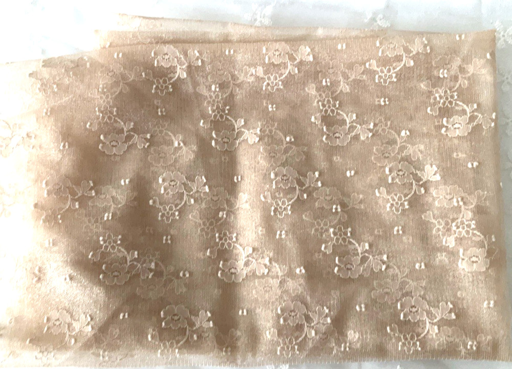 Lace Fabric Beige Sheer Floral 52″ Wide x 20″ Long Remnant New