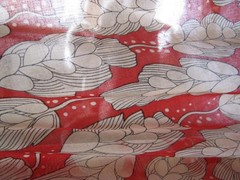 4yd Antique Unique Red White Grey Leaves Botanical Sheer Cotton Blend Fabric